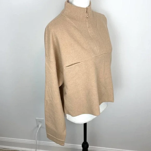 Lunya Cozy Cotton Silk Zip Pullover Sweater In Tranquil Tan Size XL New - Picture 7 of 13